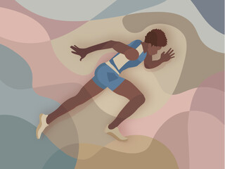 A woman is running. She runs, goes in for sports, for speed. Active healthy lifestyle illustration, flat style vector design.