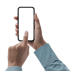 Mockup hand PNG  Studio shot of Smartphone with blank phone screen