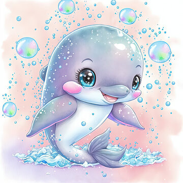 dolphin in the water with bubbles