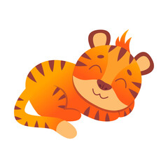 Tiger character illustration. Cute funny wild animal cartoon character smiling and waving, symbol of 2022 on white background