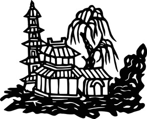 Chinese village cutout Vector 