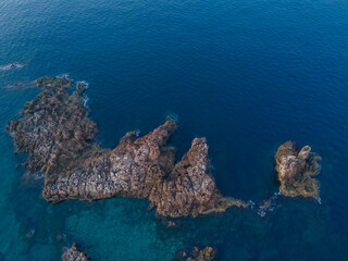 Naklejka na ściany i meble aerial views with 4k drone, centinal direction of rocks and sea.