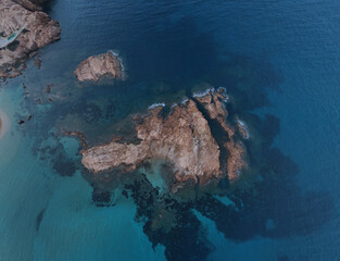 aerial views with 4k drone, centinal direction of rocks and sea.