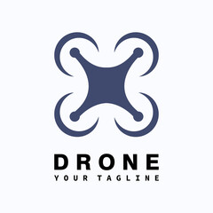 Drone logo,minimalist flying drone logo with perspective view from below, flat design logo template, vector illustration