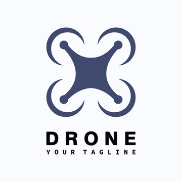 Drone Logo,minimalist Flying Drone Logo With Perspective View From Below, Flat Design Logo Template, Vector Illustration