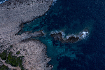 aerial views with 4k drone, centinal direction of rocks and sea.