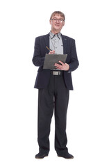 senior business man with clipboard. isolated on a white background.