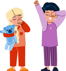 sleepy kid vector. child boy, tired sleep, cute girl, bed bedtime, night young, yawn childhood sleepy kid character. people flat cartoon illustration