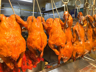 Naklejka premium Roasted Duck Hanging for Sale