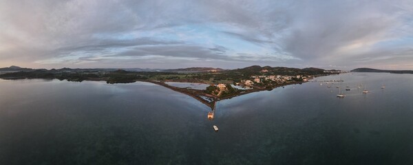 4k aerial views of a small jetty.