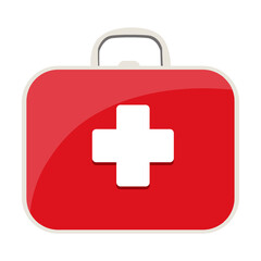 Suitcase with medicines and tools, medical objects vector illustration. Cute cartoon male in uniform isolated on white background