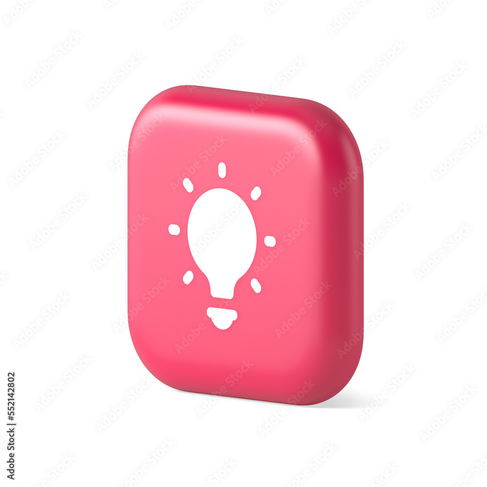 Poster light bulb illuminated innovation idea button brainstorming creative solution 3d isometric icon