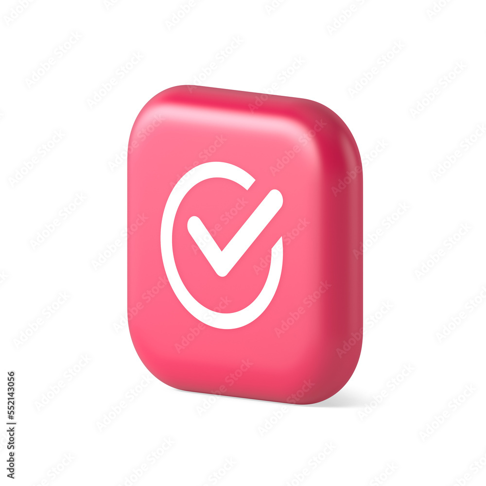 Poster checkmark in circle done approved button ok acceptance positive vote enter 3d realistic isometric ic