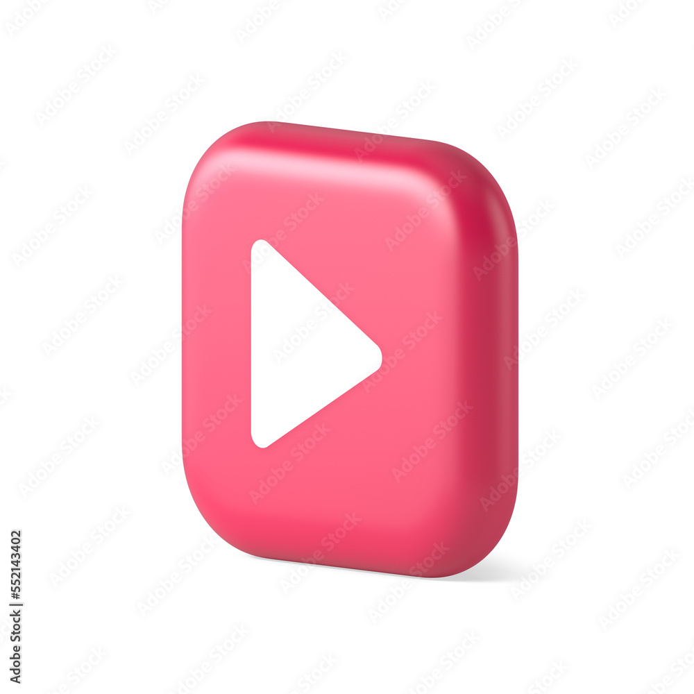 Poster Play button triangle right arrow multimedia content player web app design 3d realistic isometric icon