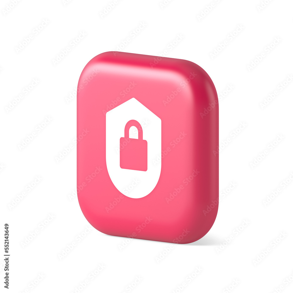 Poster lock shield security button privacy blocked password service web app 3d realistic isometric icon