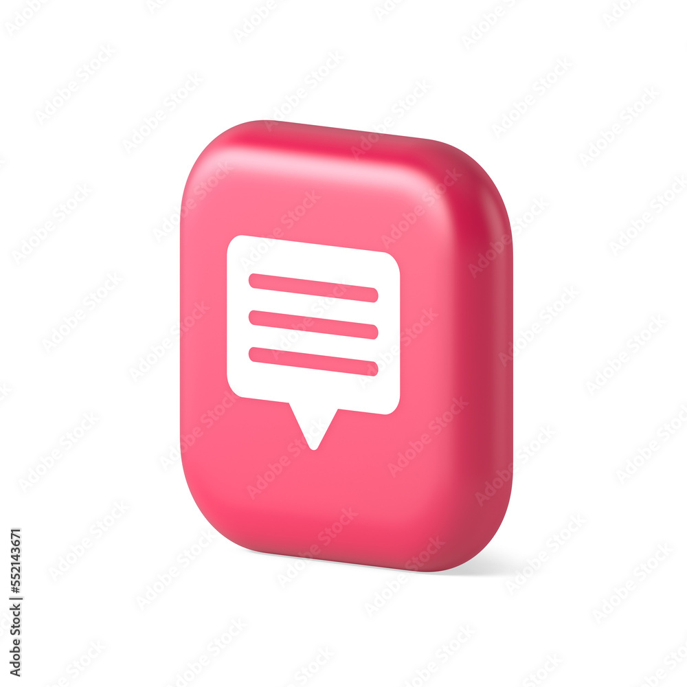 Poster chat box speech bubble button social networks texting internet communication 3d isometric icon