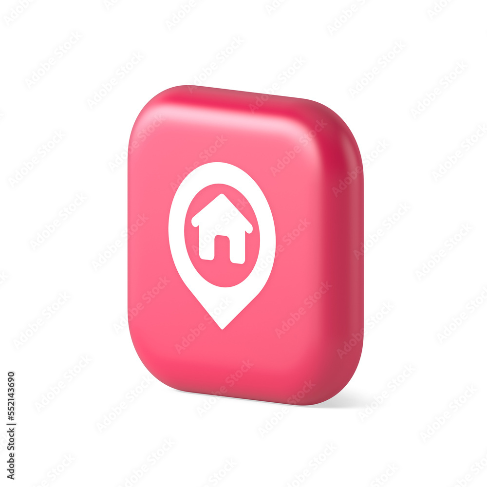 Poster house map pin location button navigation panel web app gps network pointer 3d realistic isometric ic