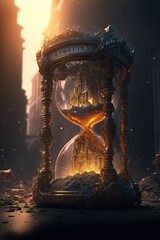 Time lapse concept, sand clock in hourglass shape, generative ai art. 