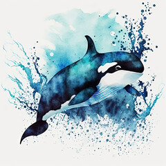 orca killer whale jumping out of water - obrazy, fototapety, plakaty