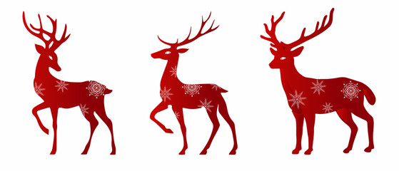 Santa's festive deer, moose. Decorated with snowflakes. Festive decor
