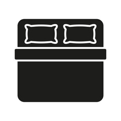 Double Bed with Pillow for Bedchamber Silhouette Icon. Double Mattress in Hotel Bedroom Glyph Pictogram. Night Rest Sleep Furniture at Home, Hospital, Motel Icon. Isolated Vector Illustration