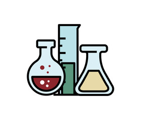 Lab beaker icon. chemical experiment. biology symbol. Vector illustration of test tube. Science technology. Isolated on white background.
