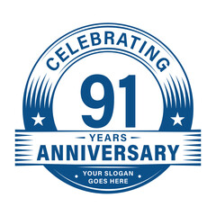 91 years anniversary celebration design template. 91st logo. Vector and illustrations.