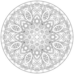 Colouring page, hand drawn, vector. Mandala 136, ethnic, swirl pattern, object isolated on white background.