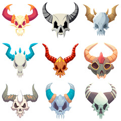 Set of skulls, fantasy animals skulls, game art, game asset