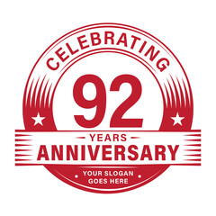 92 years anniversary celebration design template. 92nd logo. Vector and illustrations.