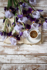 cup of coffee and flowers