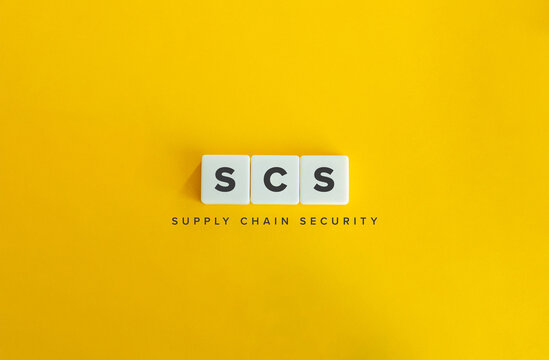 Supply Chain Security Banner. Letter Tiles On Yellow Background. Minimal Aesthetics.