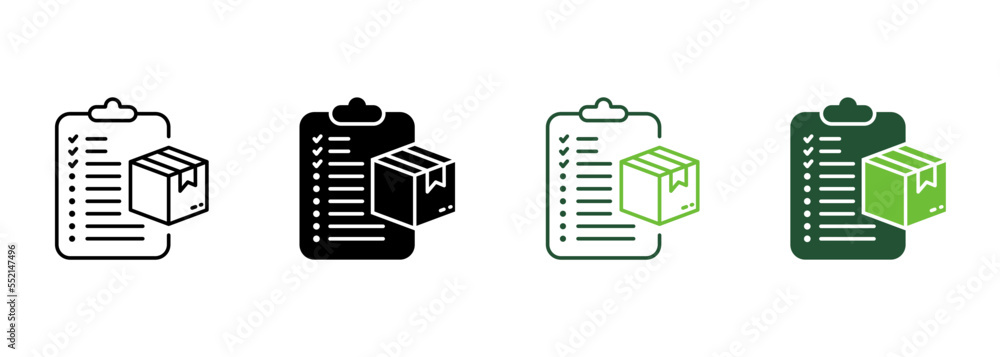 Poster delivery box check list silhouette and line icon. package with checklist shipment pictogram. clipboa