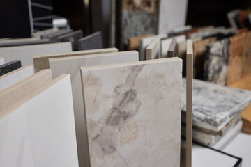 Kitchen bathroom tiles showroom display of new tiling option for floors and walls for home building...