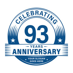 93 years anniversary celebration design template. 93rd logo. Vector and illustrations.