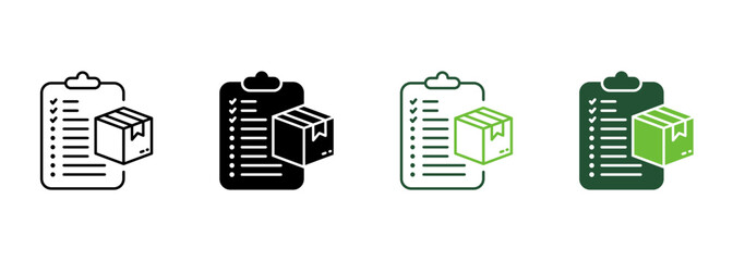Delivery Box Check List Silhouette and Line Icon. Package with Checklist Shipment Pictogram. Clipboard Check Shipping Order Icon. Deliver Checklist. Editable Stroke. Isolated Vector Illustration