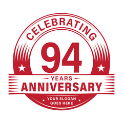94 years anniversary celebration design template. 94th logo. Vector and illustrations.