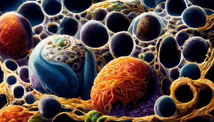 Digital medical science neuron connections, synapses, macro detailed viruses, medical illustrations