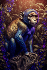 Obraz premium Ape in jungle. Generative Ai