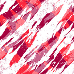 Abstract seamless sport grunge pattern with brush track. Colorful grungy textured repeated print for sport textile, boy clothes, wrapping paper. Camouflage red and white repeat ornament.