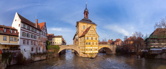 Bamberg. The building of the old town hall on the bridge.