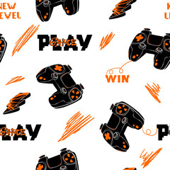 Abstract seamless pattern with gamepad. Endless print game pad. Gaming illustration cover print for sport textile, wrapping paper © Kseniia Koval