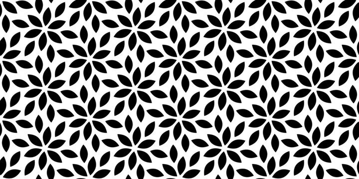 Flower seamless pattern. Repeating geometric leaf. Black floral on white background. Repeated abstract simple for design spring prints. Repeat leaves. Monochrome modern swatch. Vector illustration