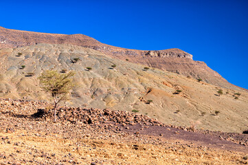 Beautiful desert mountain landscape of Anti-Atlas, Lesser Atlas or Little Atlas mountains, Morocco.