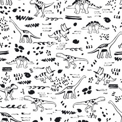Dinosaurs funny doodle vector seamless pattern. © GooseFrol