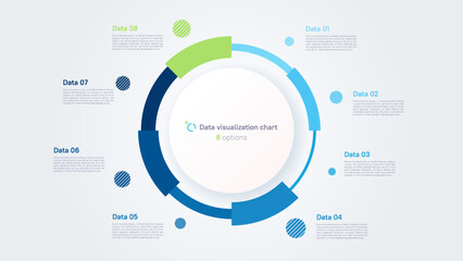 Vector pie chart infographic template in the form of pie chart divided by 8 parts