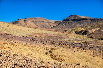 Beautiful desert mountain landscape of Anti-Atlas, Lesser Atlas or Little Atlas mountains, Morocco.