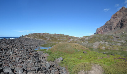Beautiful beach with natural pool in Valley Gran Rey. Island of La Gomera. Canary Islands. Spain.