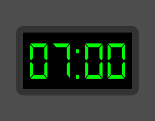 7 hours digital clock. Alarm clock design for schedule. Timer icon with digital numbers for appointments and business
