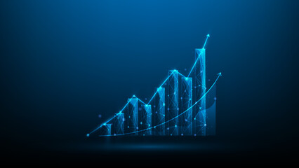 business graph growth digital marketing.rising stock chart on blue dark background. investment achievement successful. arrow income economy increase. vector illustration fantastic hi tech design. - obrazy, fototapety, plakaty
